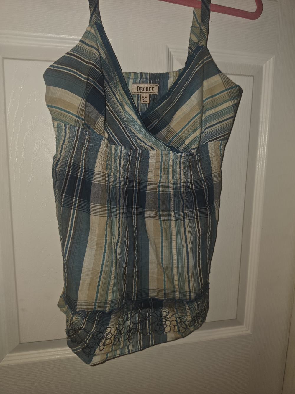 Decree Blue Plaid Sleeveless V-Neck Tank Top M Medium